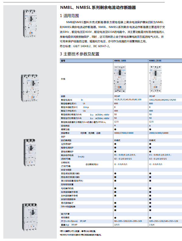 NM8L、NM8SL系列剩余電流動作斷路器選型